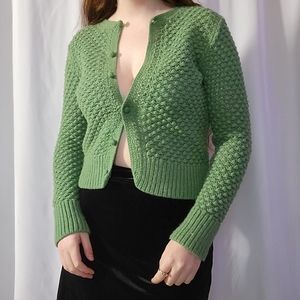 L.L. Bean Green 50% Wool 10% Angora Cardigan Sweater, small